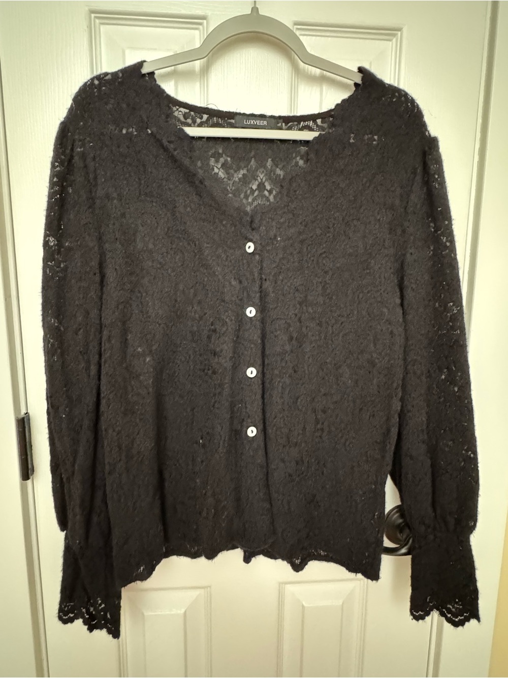 Black Lace-Textured Button Top